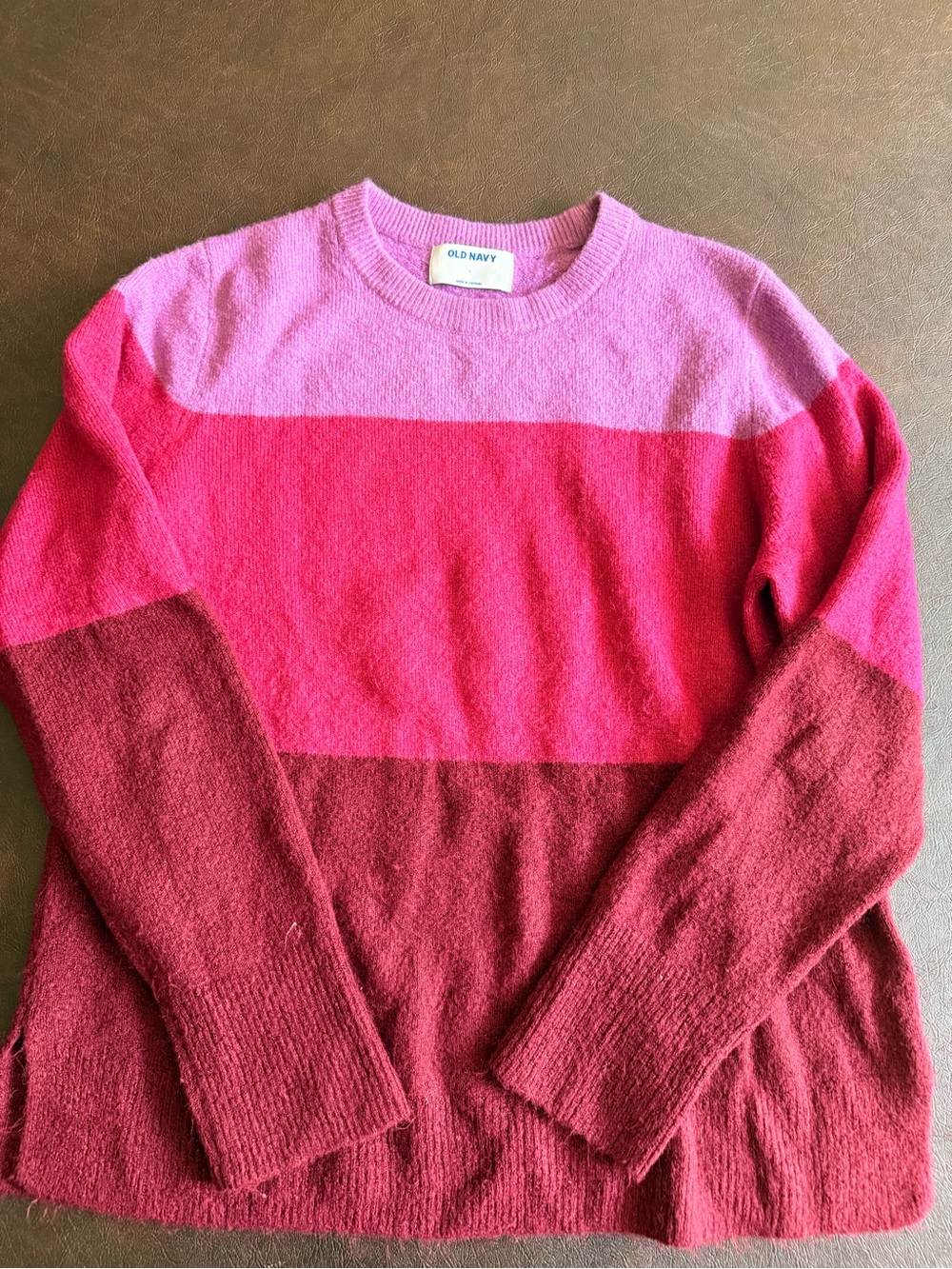 Old Navy Pink and Red Stripe Crewneck Sweater